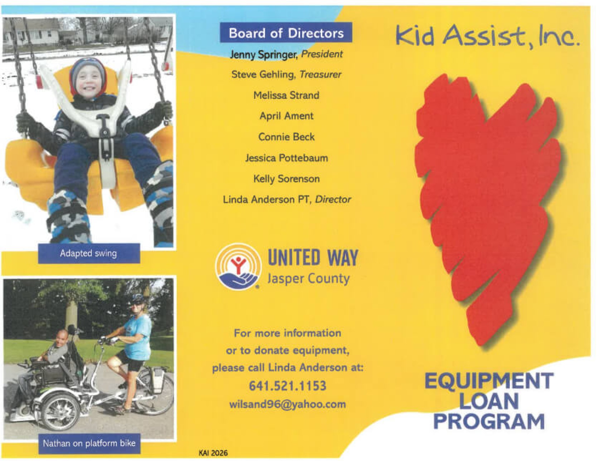 Equipment Loan Program: Adapted swing and platform bikes.